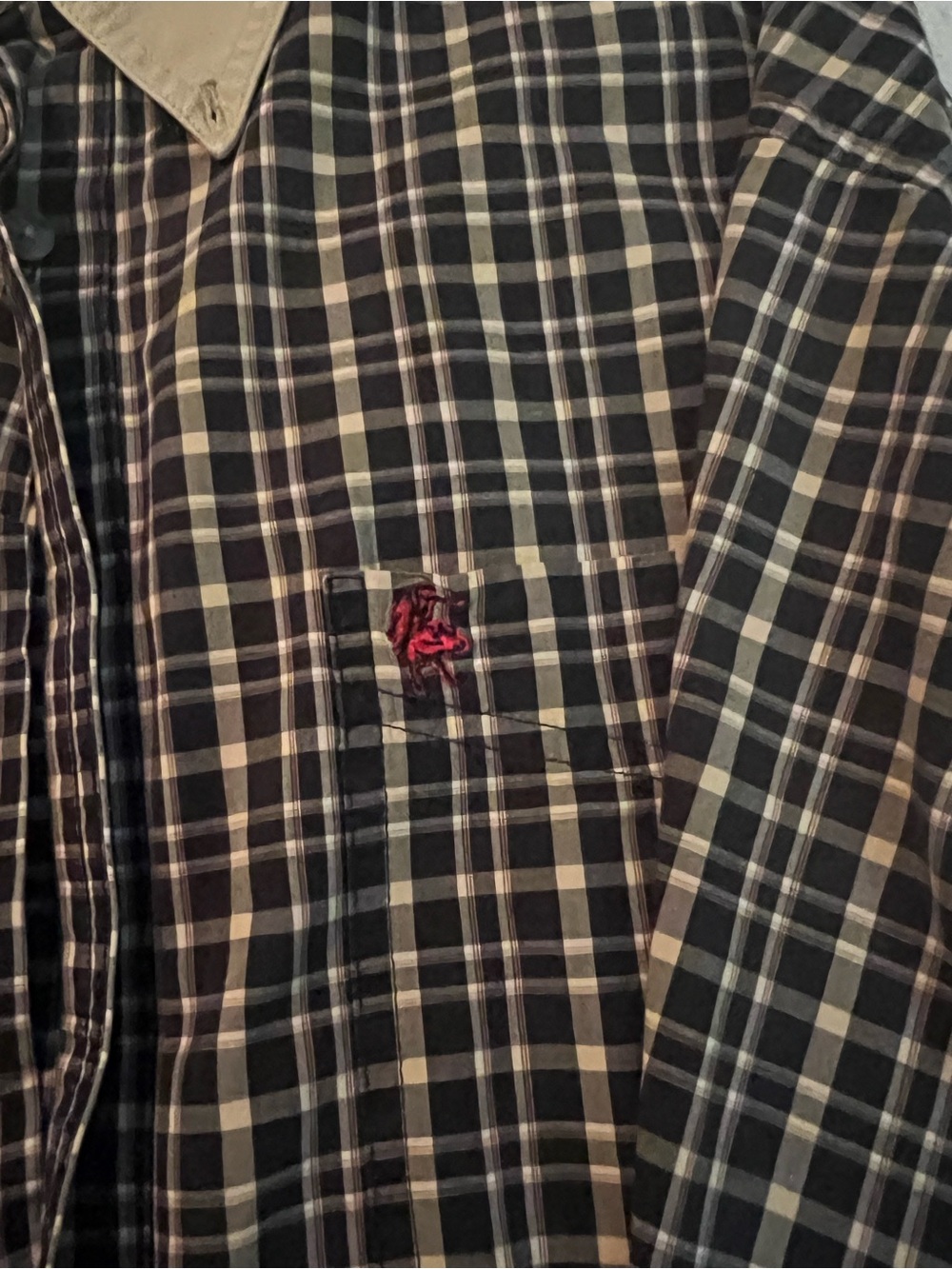 Men's Black and White Plaid Button-Up Shirt with Contrast Collar - Picture 2 of 2